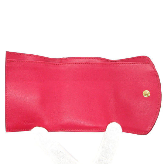 Chloe Tri-fold wallet leather Crimson Pink Chloe Sea Compact Wallet Women Used Authentic