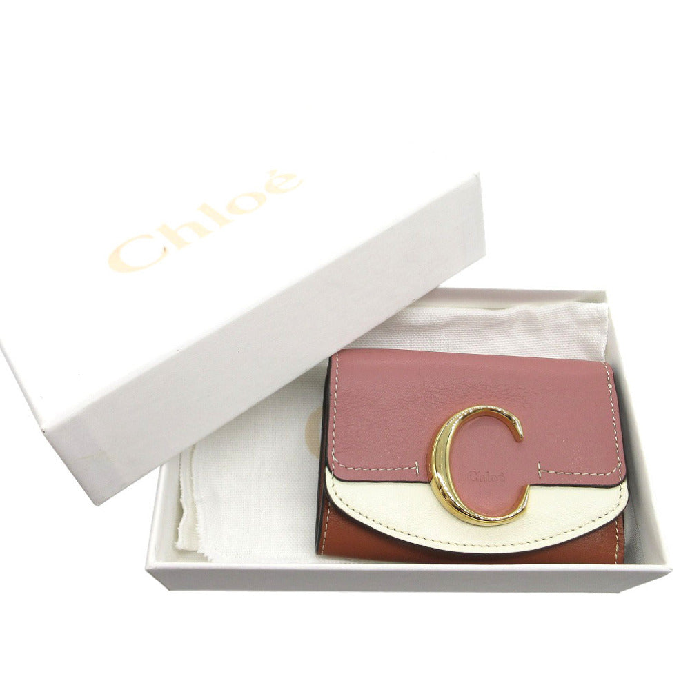 Chloe Tri-fold wallet leather Rusty Pink Chloe Sea Compact Wallet Women Used Authentic
