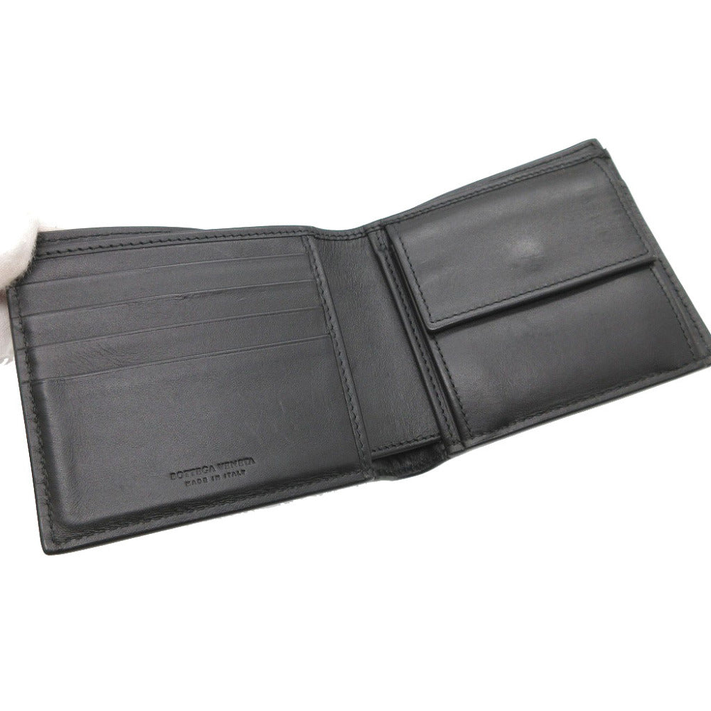 BOTTEGAVENETA Bifold Wallet leather black INTRECCIATO mens Used Authentic
