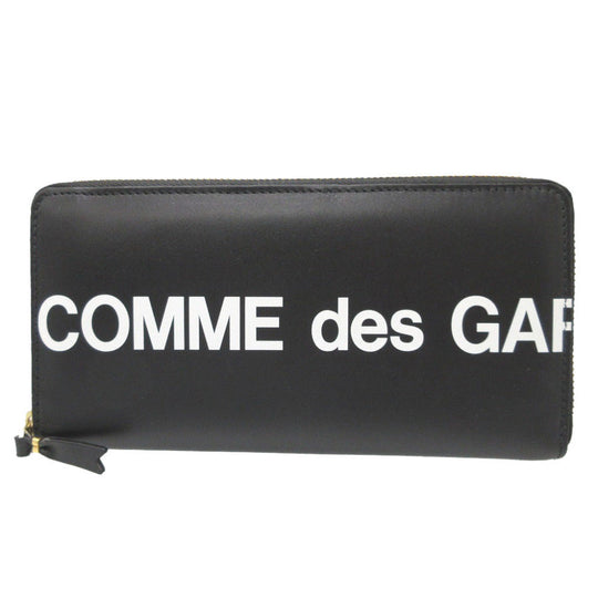 COMME des GARCONS Long Wallet Purse leather black Zip Around logo mens Used Authentic