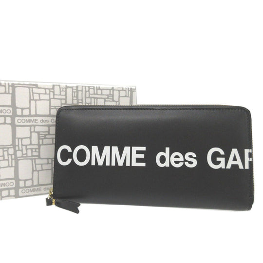 COMME des GARCONS Long Wallet Purse leather black Zip Around logo mens Used Authentic