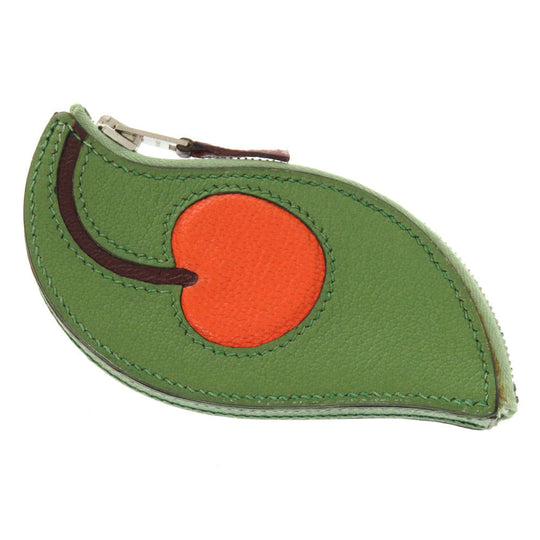 HERMES Coin case Courchevel green Tutti frutti cherry Women Used Authentic