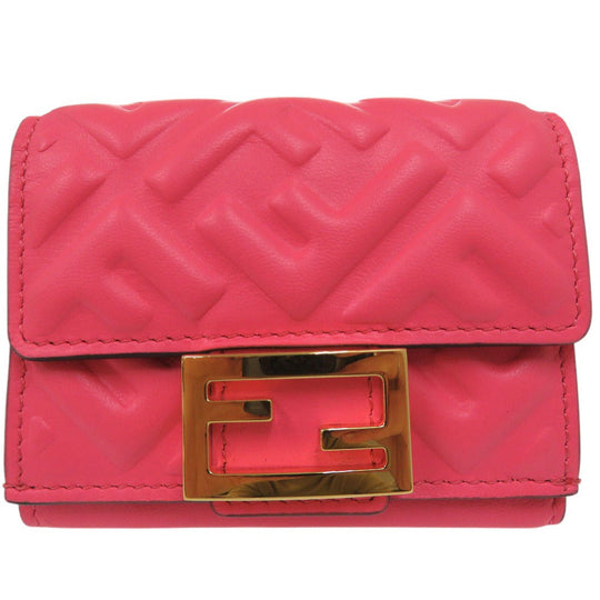 FENDI Tri-fold wallet 8M0395 leather pink Baguette Micro Women Used Authentic