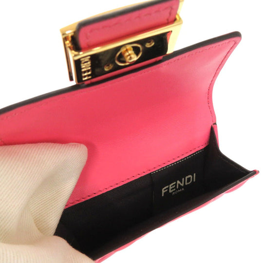 FENDI Tri-fold wallet 8M0395 leather pink Baguette Micro Women Used Authentic