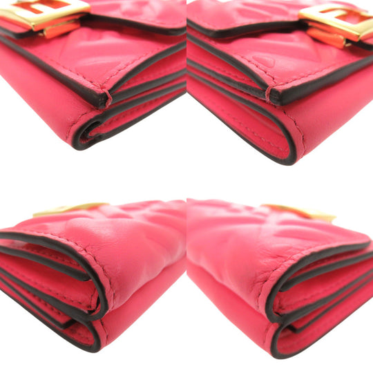 FENDI Tri-fold wallet 8M0395 leather pink Baguette Micro Women Used Authentic
