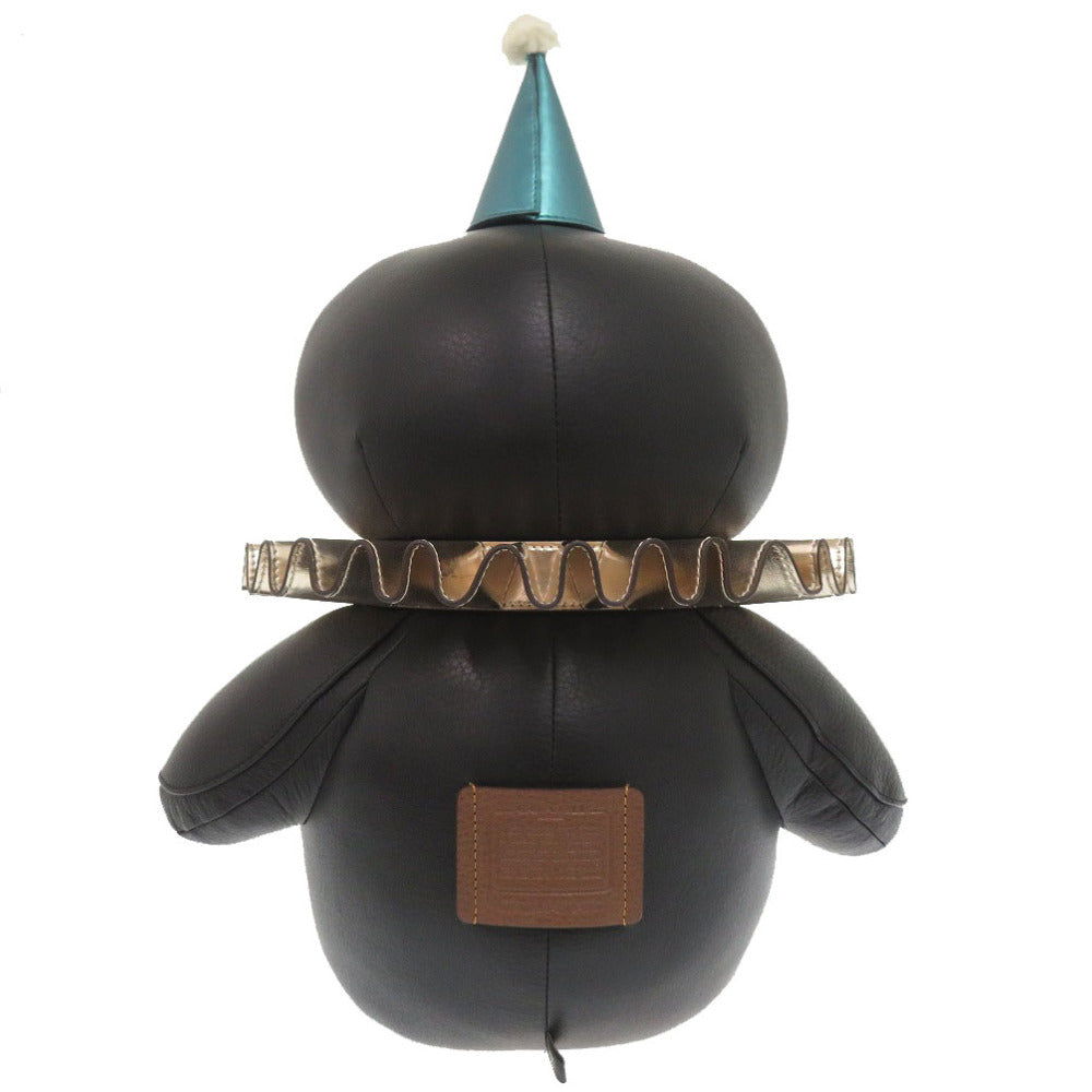 COACH Plush Doll F79473 leather black Owl Women Used Authentic