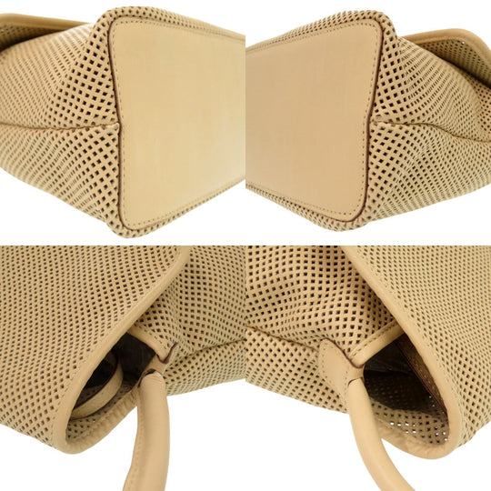 GUCCI Handbag leather beige Perforated flap handbag Women Used Authentic