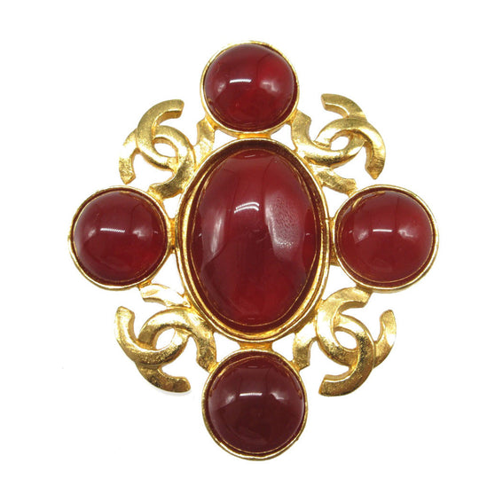 CHANEL Brooch metal gold Vintage COCO Mark Color Stone Women Used Authentic