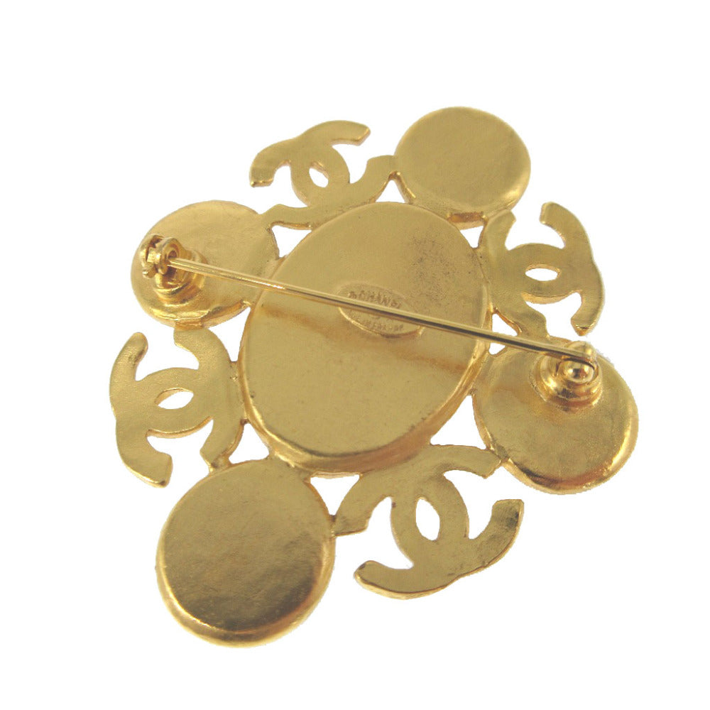 CHANEL Brooch metal gold Vintage COCO Mark Color Stone Women Used Authentic