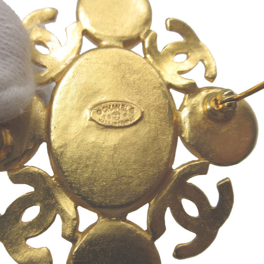 CHANEL Brooch metal gold Vintage COCO Mark Color Stone Women Used Authentic