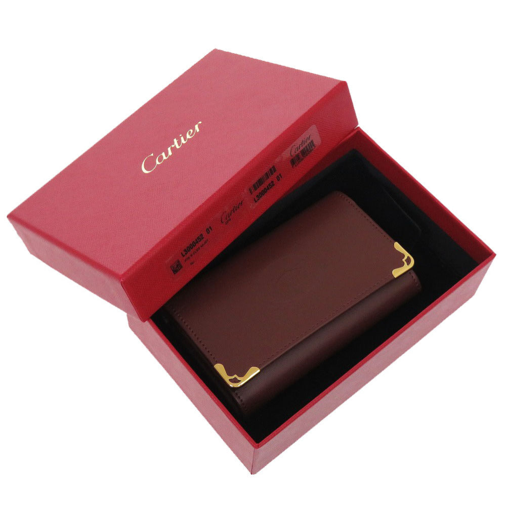 CARTIER Key case Key holder  leather wine-red Must Line Women Used Authentic