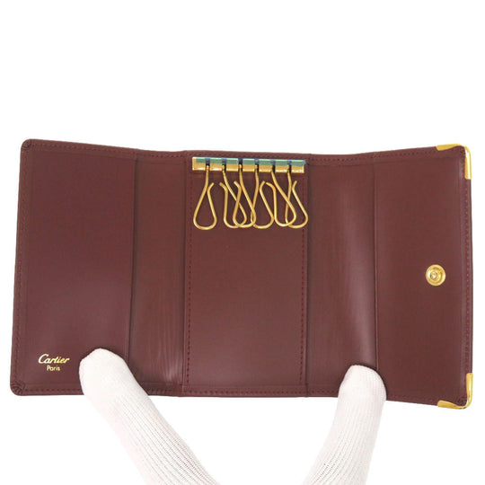 CARTIER Key case Key holder  leather wine-red Must Line Women Used Authentic