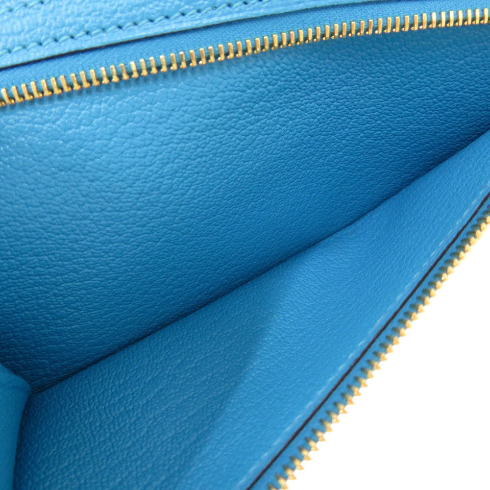 HERMES Long Wallet Purse Shave Blue Az Tech Beansufla Women Used Authentic