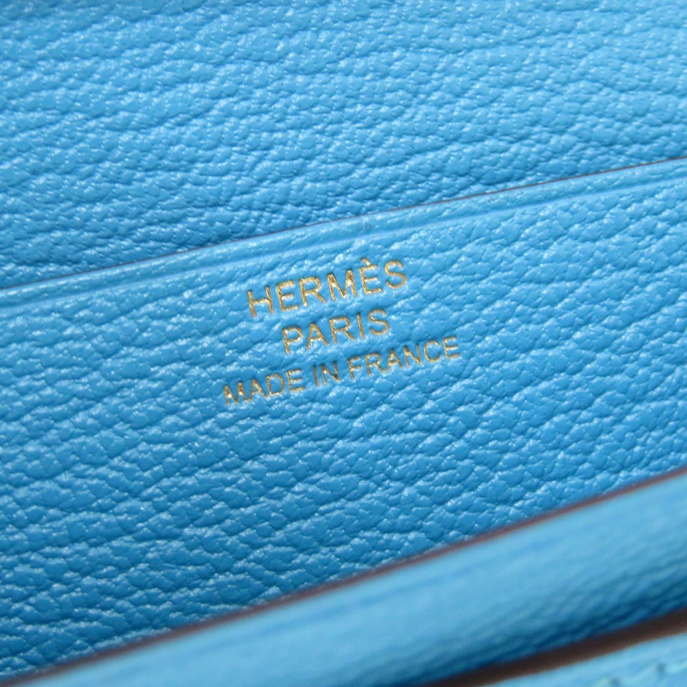 HERMES Long Wallet Purse Shave Blue Az Tech Beansufla Women Used Authentic