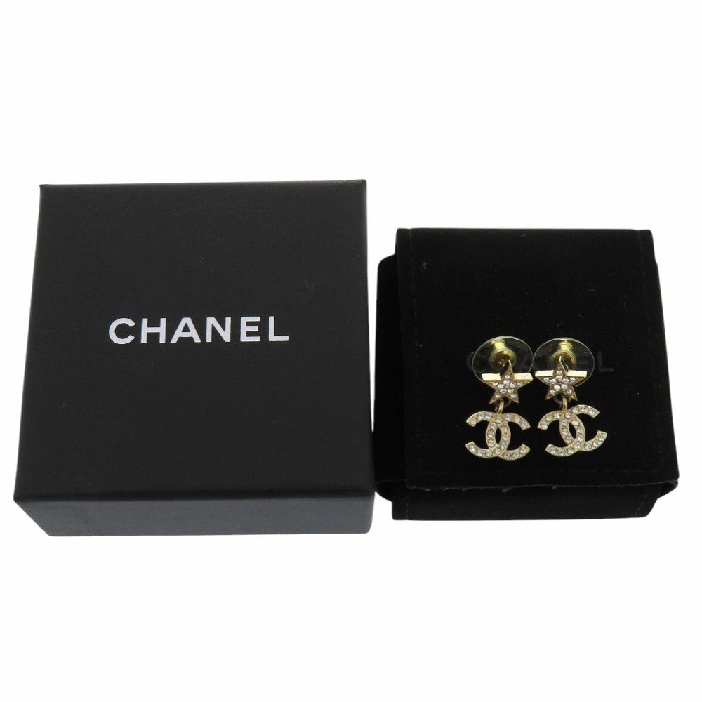 CHANEL Pierce Gold Plated, Rhinestone gold Star motif COCO Mark Women Used Authentic