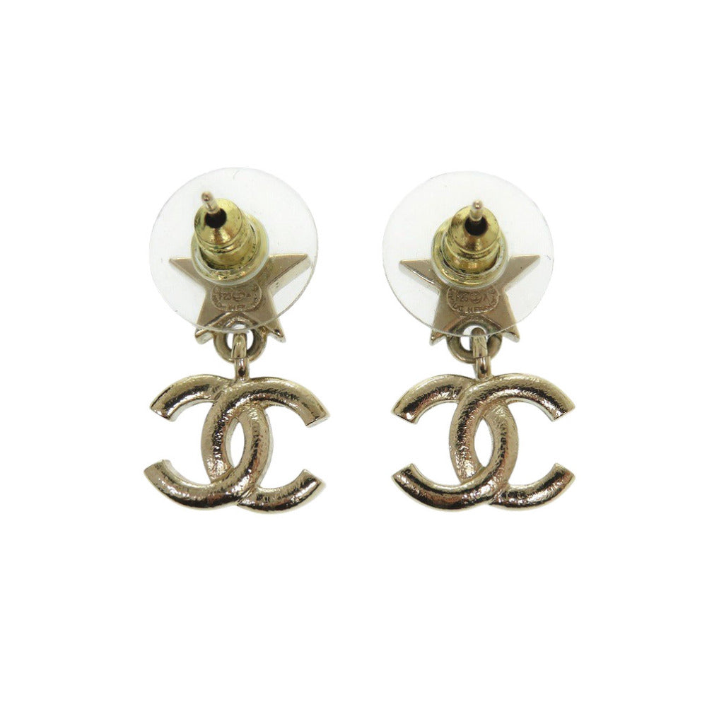 CHANEL Pierce Gold Plated, Rhinestone gold Star motif COCO Mark Women Used Authentic