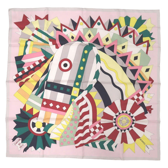 HERMES scarf silk Pink ROSE Carre90 CHEVAL DE FETE Women Used Authentic