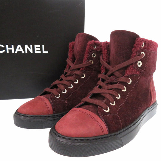 CHANEL sneakers G31058 Tweed, suede, embossed carthskin Bordeaux CC Mark COCO Mark 15A High Cut Suede Calfskin 9.4" 8 Hole Women 37 Used Authentic