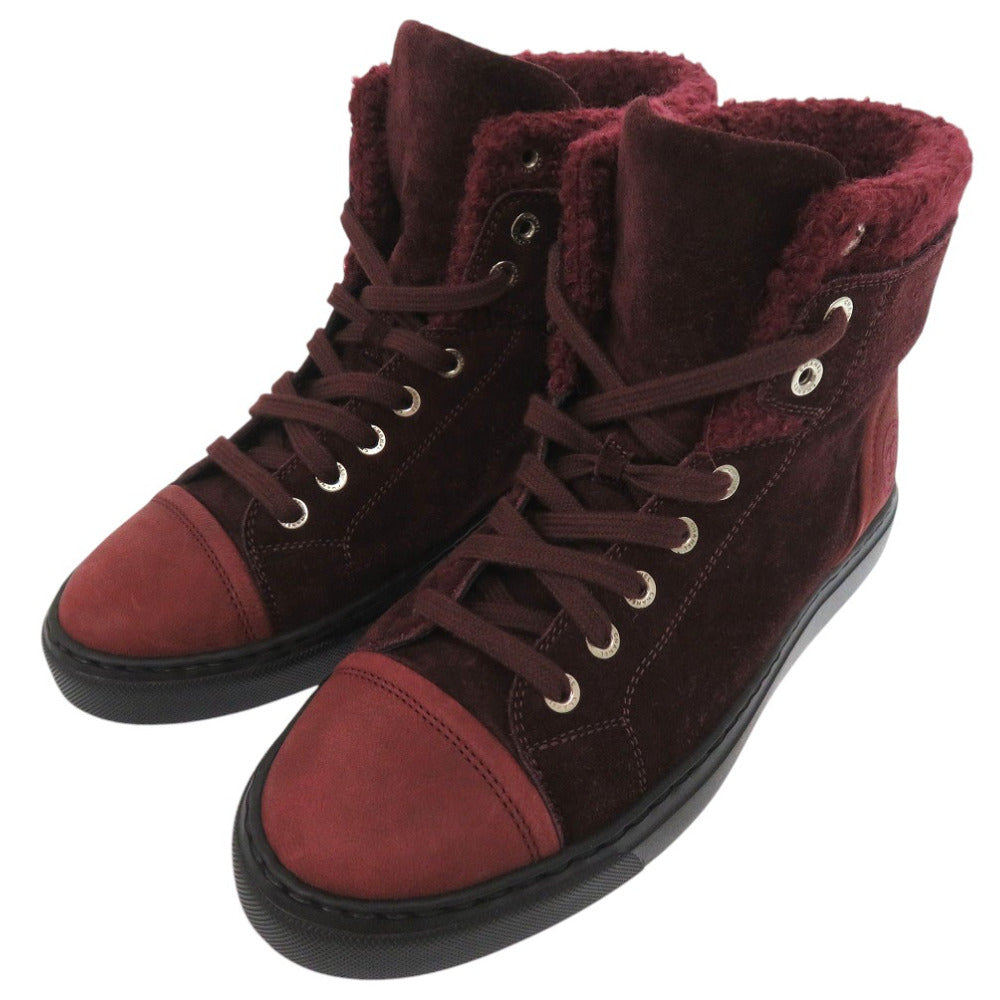 CHANEL sneakers G31058 Tweed, suede, embossed carthskin Bordeaux CC Mark COCO Mark 15A High Cut Suede Calfskin 9.4" 8 Hole Women 37 Used Authentic