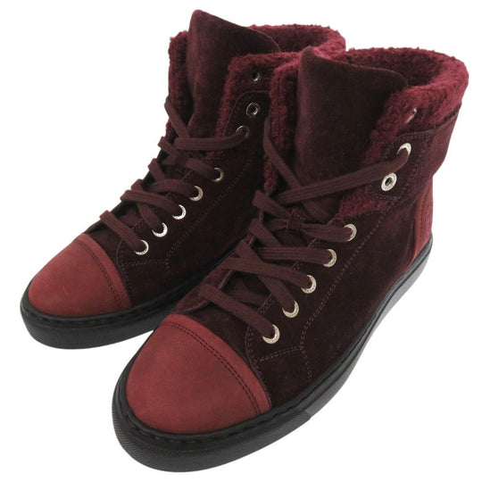 CHANEL sneakers G31058 Tweed, suede, embossed carthskin Bordeaux CC Mark COCO Mark 15A High Cut Suede Calfskin 9.4" 8 Hole Women 37 Used Authentic