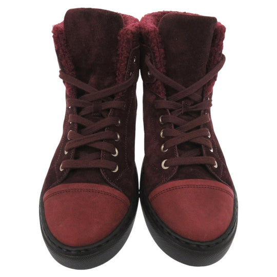 CHANEL sneakers G31058 Tweed, suede, embossed carthskin Bordeaux CC Mark COCO Mark 15A High Cut Suede Calfskin 9.4" 8 Hole Women 37 Used Authentic