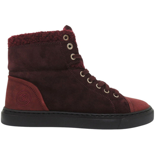 CHANEL sneakers G31058 Tweed, suede, embossed carthskin Bordeaux CC Mark COCO Mark 15A High Cut Suede Calfskin 9.4" 8 Hole Women 37 Used Authentic