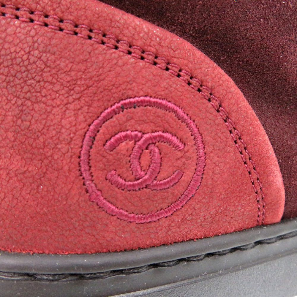 CHANEL sneakers G31058 Tweed, suede, embossed carthskin Bordeaux CC Mark COCO Mark 15A High Cut Suede Calfskin 9.4" 8 Hole Women 37 Used Authentic