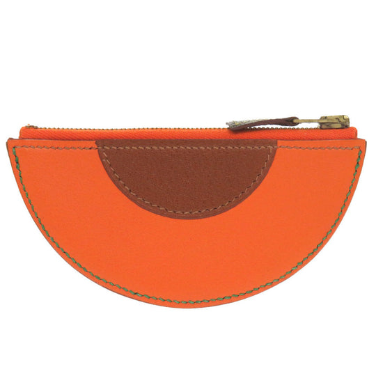 HERMES Coin case leather Orange Fruit orange Women Used Authentic
