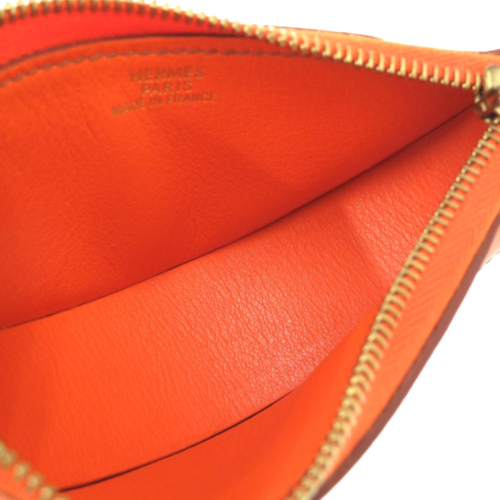 HERMES Coin case leather Orange Fruit orange Women Used Authentic