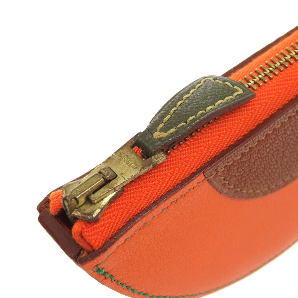 HERMES Coin case leather Orange Fruit orange Women Used Authentic