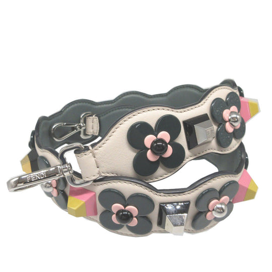 FENDI Shoulder strap leather Ivory Flower studs Strap you Women Used Authentic