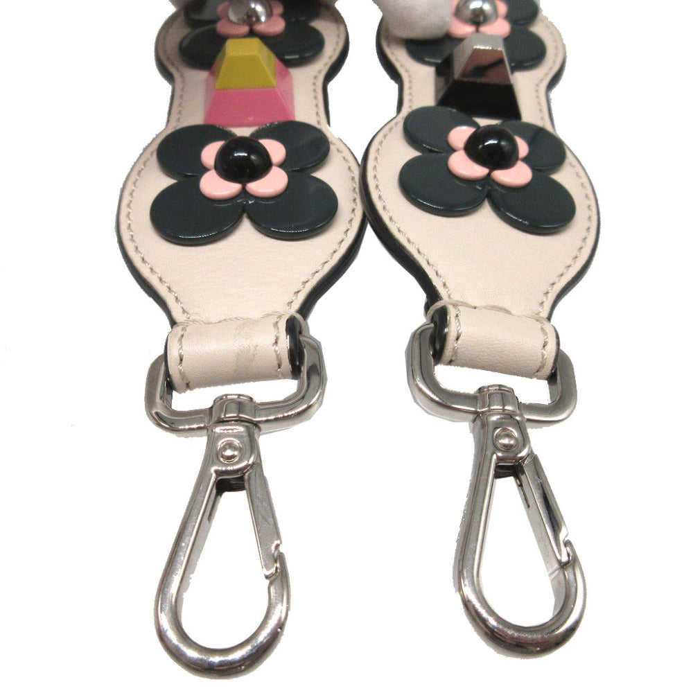 FENDI Shoulder strap leather Ivory Flower studs Strap you Women Used Authentic