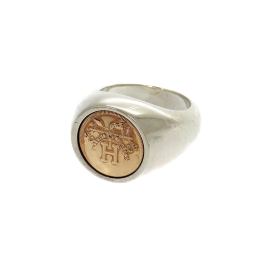 HERMES Ring Silver925, K18 pink gold Silver Exlibris College Chevalier Ring Women 53 Used Authentic