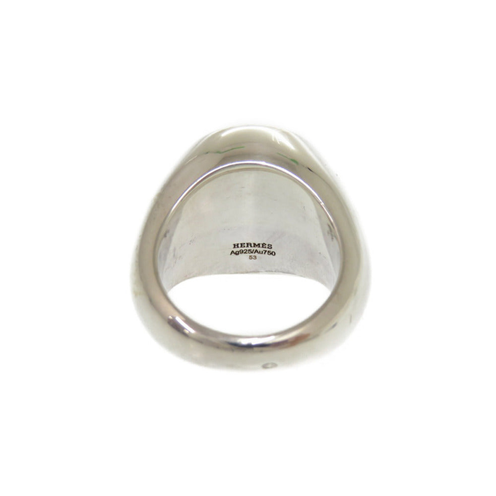 HERMES Ring Silver925, K18 pink gold Silver Exlibris College Chevalier Ring Women 53 Used Authentic