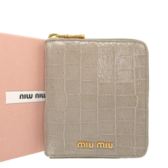 MIUMIU Bifold Wallet Embossed leather gray Compact wallet Zip Around Women Used Authentic