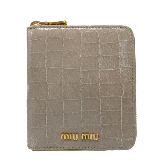 MIUMIU Bifold Wallet Embossed leather gray Compact wallet Zip Around Women Used Authentic