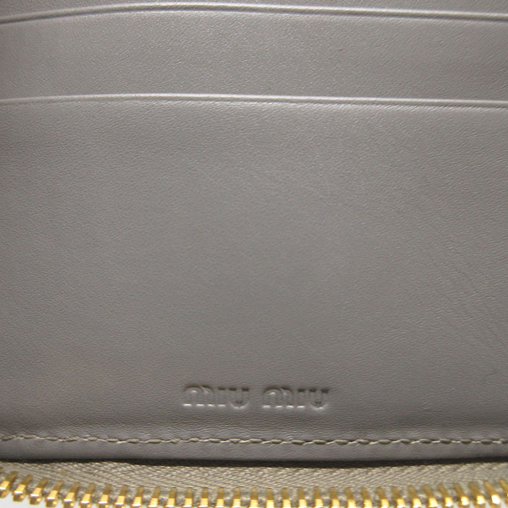 MIUMIU Bifold Wallet Embossed leather gray Compact wallet Zip Around Women Used Authentic