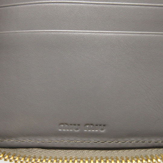 MIUMIU Bifold Wallet Embossed leather gray Compact wallet Zip Around Women Used Authentic
