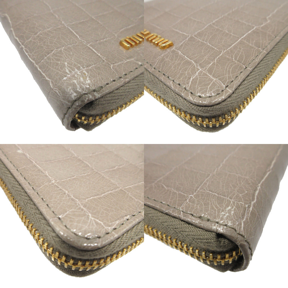 MIUMIU Bifold Wallet Embossed leather gray Compact wallet Zip Around Women Used Authentic