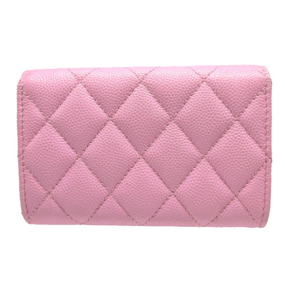 CHANEL Card Case AP3187 Caviar skin pink COCO Mark Matrasse Women Used Authentic
