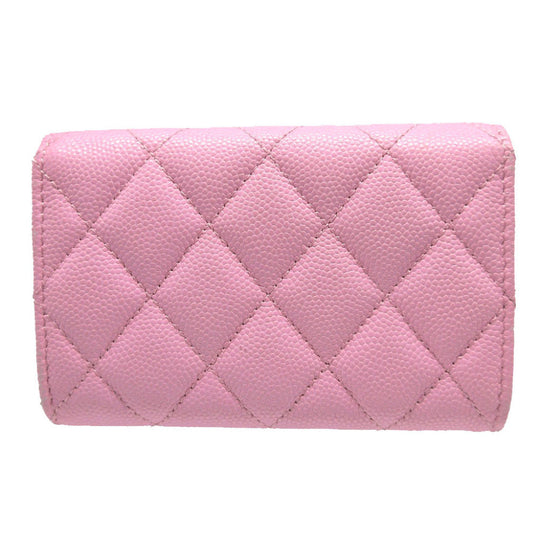 CHANEL Card Case AP3187 Caviar skin pink COCO Mark Matrasse Women Used Authentic