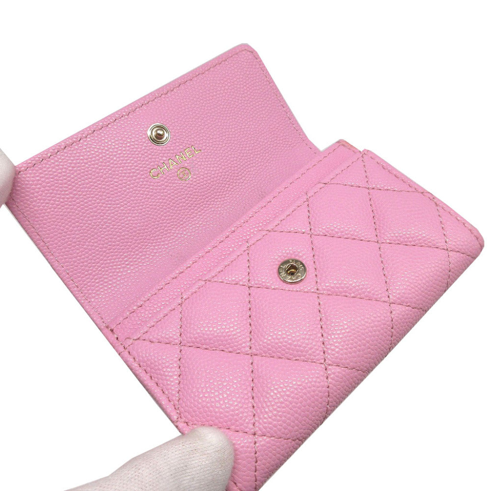CHANEL Card Case AP3187 Caviar skin pink COCO Mark Matrasse Women Used Authentic