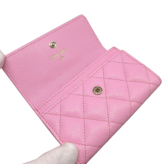 CHANEL Card Case AP3187 Caviar skin pink COCO Mark Matrasse Women Used Authentic