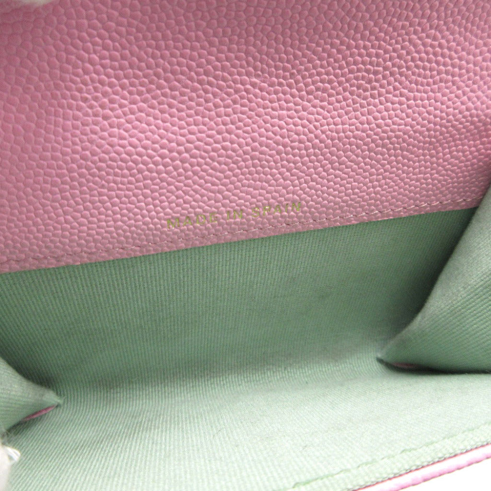 CHANEL Card Case AP3187 Caviar skin pink COCO Mark Matrasse Women Used Authentic