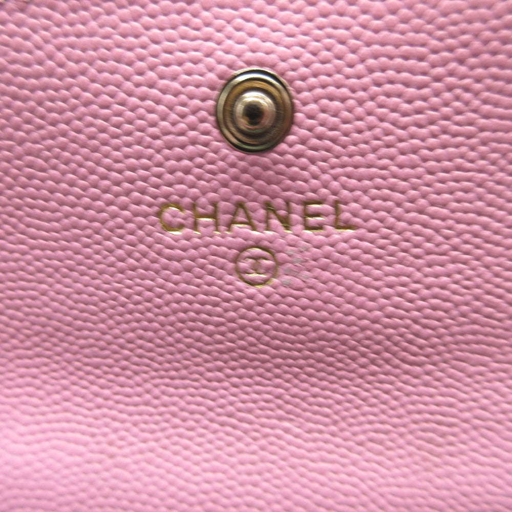 CHANEL Card Case AP3187 Caviar skin pink COCO Mark Matrasse Women Used Authentic