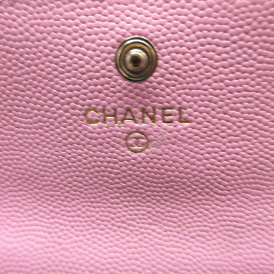 CHANEL Card Case AP3187 Caviar skin pink COCO Mark Matrasse Women Used Authentic