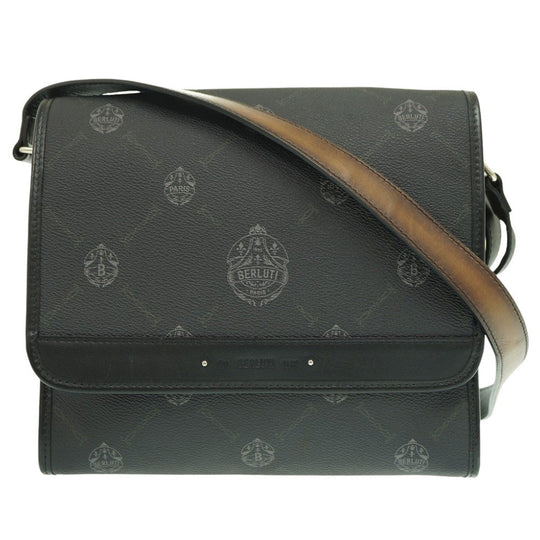 Berluti Shoulder Bag PVC, Leather black Flaneur PM Messenger Bag mens Used Authentic