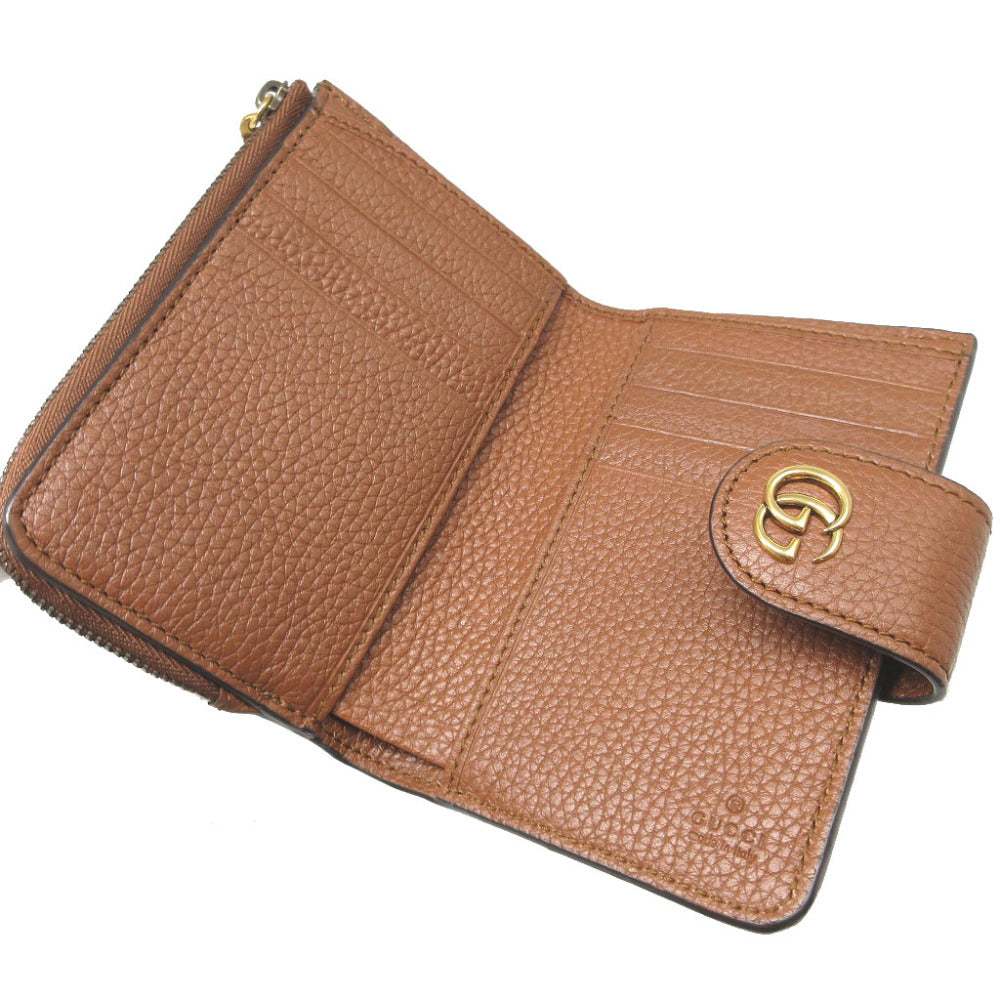 GUCCI Bifold Wallet 739498 leather Brown Bamboo Medium Wallet Double G Women Used Authentic