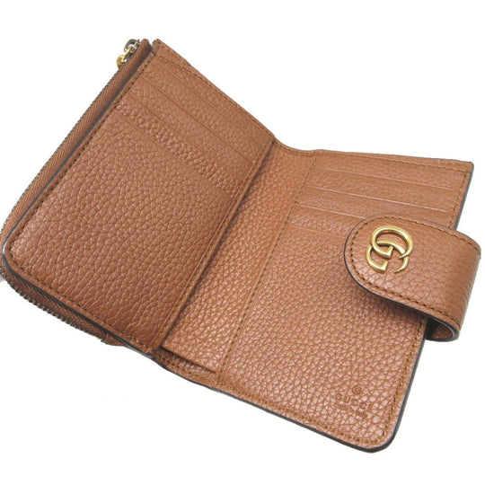 GUCCI Bifold Wallet 739498 leather Brown Bamboo Medium Wallet Double G Women Used Authentic