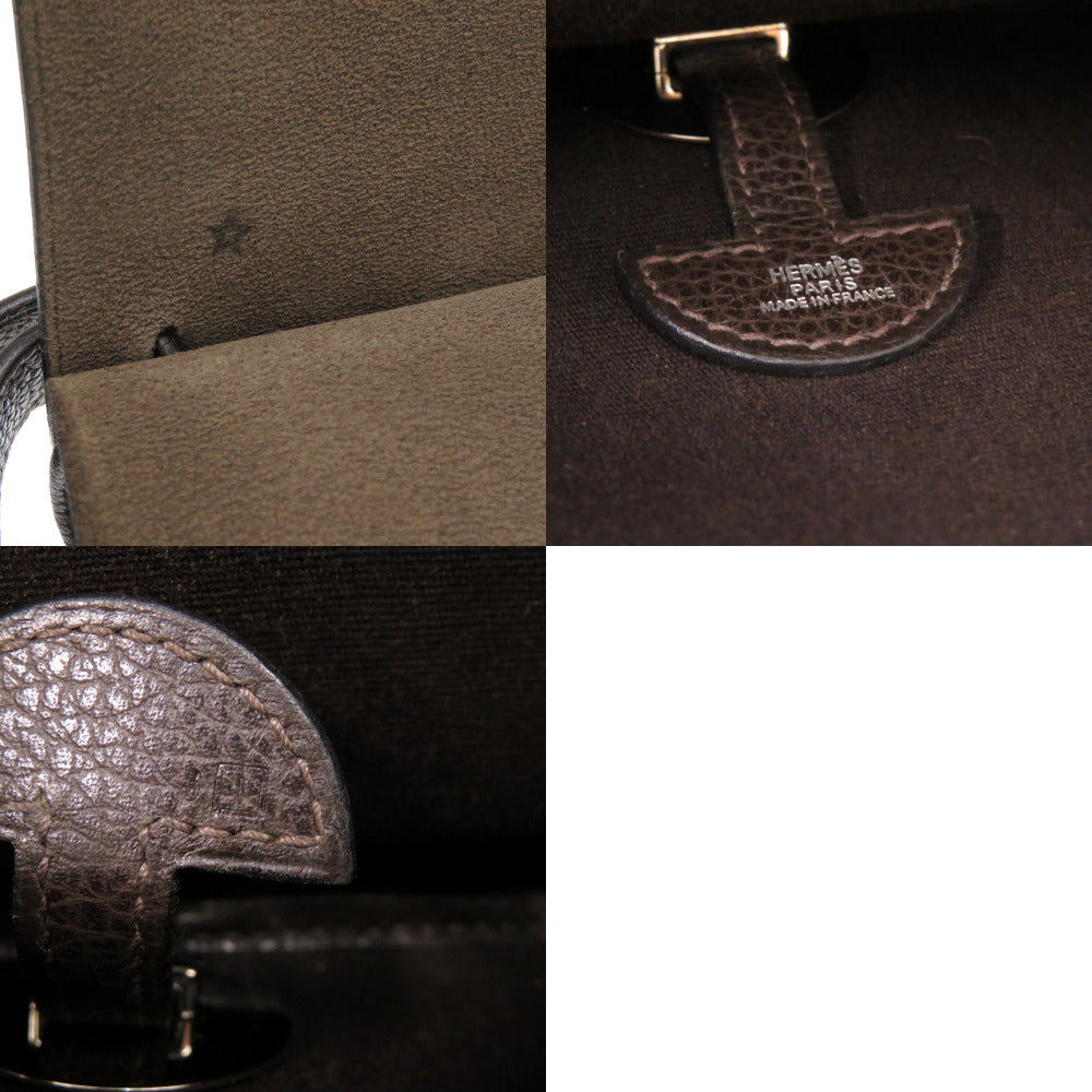 HERMES Handbag Toile Officier, Vache Lieger Havana Colorado PM Women Used Authentic